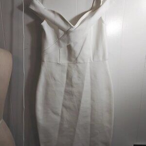 Fashion Nova White Pleated Off-Shoulder Mini Dress